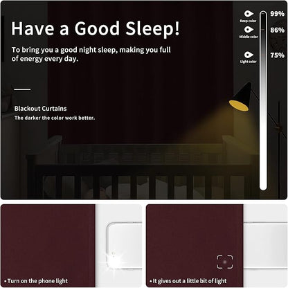 Easy-Going Blackout Curtains for Bedroom, Solid Thermal Insulated Grommet and Noise Reduction Window Drapes, Room Darkening Curtains for Living Room, 2 Panels(42x63 in, Wine)