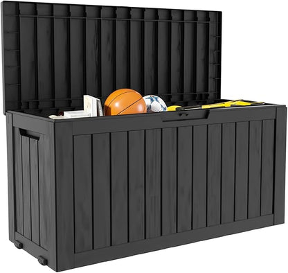 75 Gallon Double-Wall Resin Deck Box - Lockable Waterproof Outdoor Storage Box, 515lbs Capacity & Doubles as Seating for Patio Furniture - Garden Tools, Pool Accessories (Black)