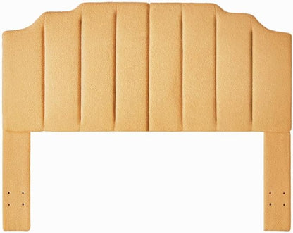 24KF Yellow Teddy Fabric Tufted for Queen Upholstered Headboard, Modern Vertical Channel Design Full Headboard with Stepped Silhouette Top Edge,6026-Q-Teddy Yellow