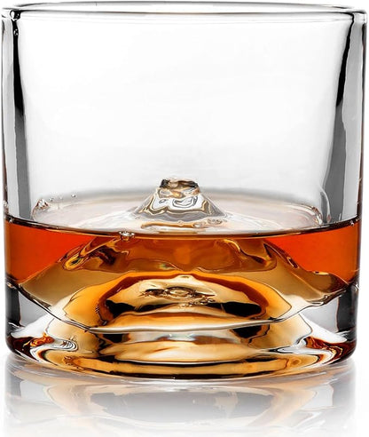 Mount Fuji Heavy Crystal Whiskey Glasses Gift Set of 2, Thick Freezable Bourbon Glass 1lb Each, Premium Whiskey Gifts for Men, Frozen Crystal Chills Cocktails, 10 oz