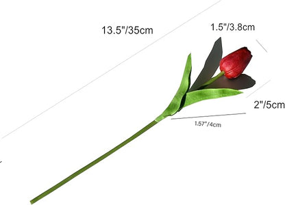 Mandy's Artificial Tulips 20 Stems Burgundy PU Faux Flowers for Wedding Home Decor 13.5 Inch