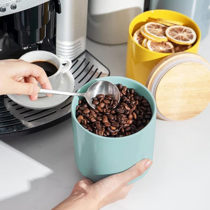 Sweejar Kitchen Canisters Ceramic Food Storage Jar, Stackable Containers with Airtight Seal Wooden Lid for Serving Coffee Bean, Flour, Tea, Cookies and More - 58 Fl Oz (Dark Turquoise)