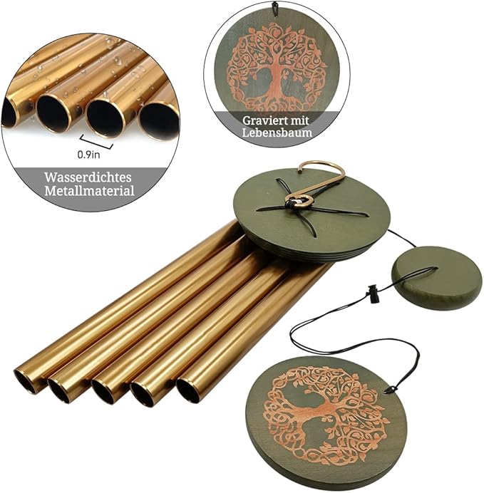 Wind Chimes for Outside,Outdoor Wind Chimes for Mother & Grandma - Large Garden Hanging Decor with Tree of Life Engraving, Perfect for Yard, Home, Christmas, Birthdays