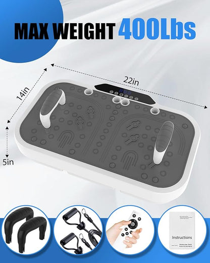 Vibration Plate Exercise Machine, 8000 Vibrations/min Adjustable Fitness Platform, 400 Lbs Capacity Whole Body Workout Extra Large Size Platform with Bluetooth for Weight Loss, Women & Men
