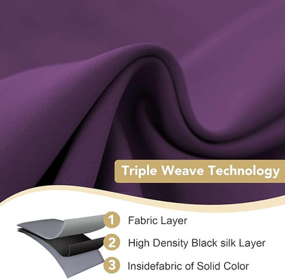 H.VERSAILTEX Blackout Thermal Insulated Room Darkening Window Treatment Extra Long Curtains/Drapes,Grommet Panels (Set of 2,52 by 96 - Inch,Solid Plum Purple)