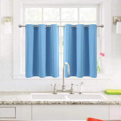 ChrisDowa Small Window Curtains for Kitchen and Bedroom - Grommet Short Thermal Insulated Room Darkening Curtains (2 Panels, Sky Blue, 52 x 36 Inch)