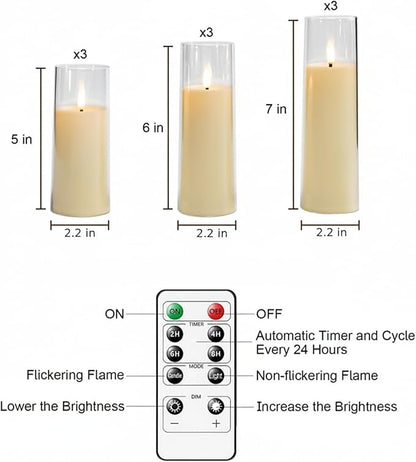 Homemory Ivory Acrylic Flameless LED Candles, Battery Operated with Remote Control and Timer, Electric Fake Candles for Wedding, Home Decor, Set of 9