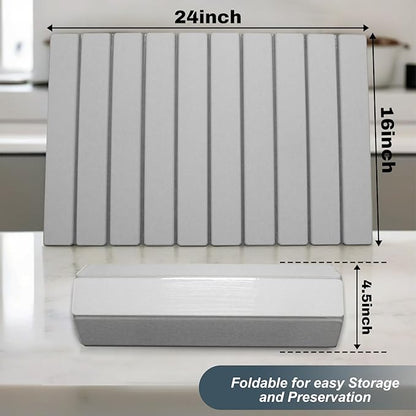 Large Stone Dish Drying Mats for Kitchen Counter, Quick Dry Absorbent Collapsible Dish Drying Mat,Diatomaceous Earth Mats for Dishes Bottles Cups,Match Any Countertop,Grey 24 * 16inch