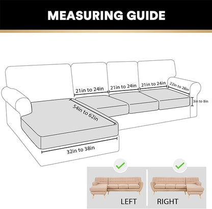 PrinceDeco Sectional Couch Covers 4 Pieces Velvet Separate Couch Cushion Covers L Shape for Left/Right Chaise Sectional Couch with Elastic Bottom (3 Seater + 1 Chaise,Brown)