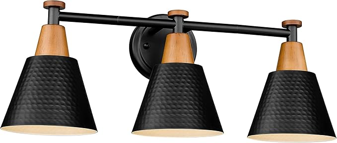 FEMILA Black Bathroom Light Fixtures, 3-Light Bathroom Vanity Lights Over Mirror with Hammered Metal Shade, Modern Wall Lamp for Kitchen Bedroom Living Room,4FG59B-3W BK