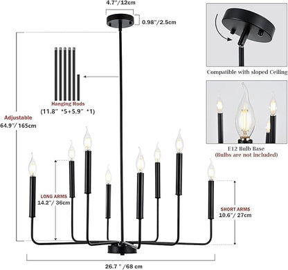 Modern Black Farmhouse Chandeliers, 8-Light Industrial Metal Chandelier Lighting, Classic Candle Hanging Pendant Light Fixtures for Kitchen Bedroom, Dining Room, Living Room,Foyer