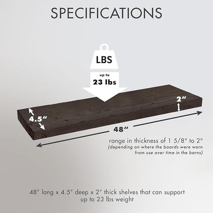 Urban Legacy Reclaimed Barnwood Planks | Floating Shelves for Wall w/Flush Mount Shelf Bracket Set Included | Set of 2 (Coffee Bean, 48" x 4.5" x 2")