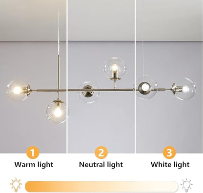 KCO Lighting 6 Light Bubble Glass Pendant Light Mid Century Modern Globe Sputnik Chandelier Linear Chandelier Lighting Brushed Nickel Hanging Light Fixture for Kitchen Island Dining Room