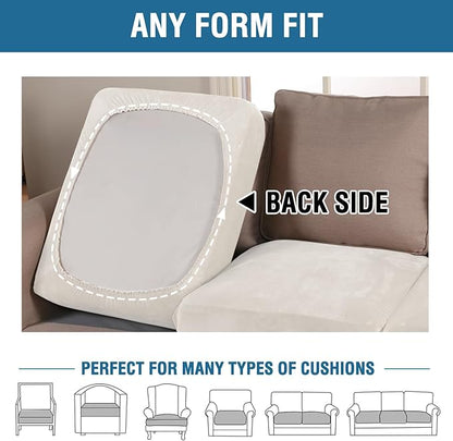 H.VERSAILTEX Velvet Stretch Couch Cushion Cover Plush Cushion Slipcover for Chair Loveseat Sofa Cushion Furniture Protector Seat Cushion Sofa Cover (2 Piece Medium Sofa Cushion Covers, Porcelain)