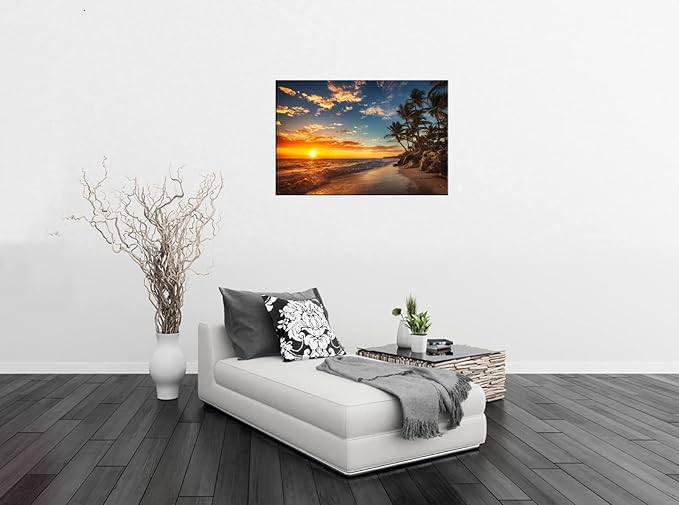 DZL Art S74769 Canvas Painting Print Paradise Tropical Island Beach with Palms Photograph Print Nature Pictures Wall Art Canvas Prints Painting for Living Room Bedroom Decor Office Wall Decor