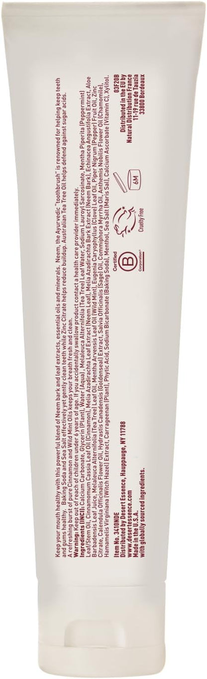 Desert Essence Natural Neem Toothpaste - Cinnamint - 6.25 Oz - Pure Essential Oil - Baking Soda - Complete Oral Care - Sea Salt - Refreshing Taste - Promotes Buildup Reduction