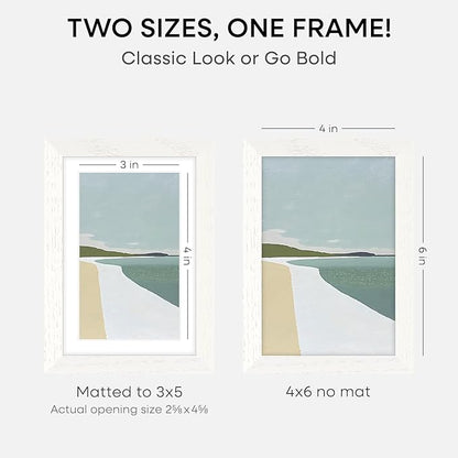 Homeforia White Picture Frames 4x6, High End Oak 4x6 Wooden Frame with Mat 3x5 Art, 4 x 6 White Wood Frames Matted to 3 x 5 inch Photo, 6by4 Wall or Tabletop Frame, Tempered Glass, Wall Kit, Set of 1