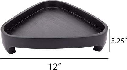 Mango Wood Serving Triangular Tray – 12x11.5x3.25 Inch Decorative Tray for Serving in Bed, Appetizers, Table, BBQ, Patio, Party – Perfect for Lap and Couch Use, Matt Finish, Black