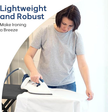 Ironing Board 43x13 with Iron Rest, RAINHOL Compact Iron Board Full Size with Thick Cover and Pad, Easy Storage Hanger with Heat-Resistant Silicone Pad, Space Saving and Height Adjustable, Black