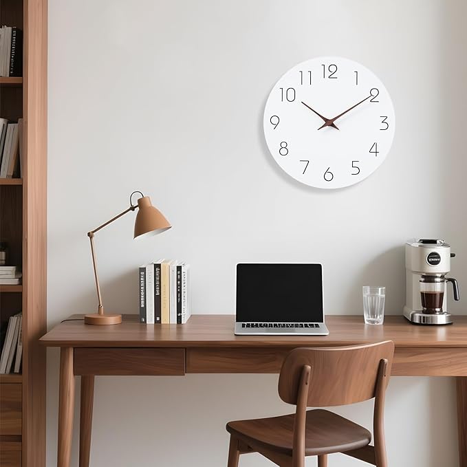 Mosewa Large Wall Clock Battery Operated 16 Inch White Silent Non Ticking Simple Minimalist Clock Decorative for Kitchen Home Bedroom Living Room Office