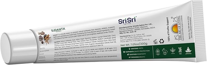 Sri Sri Tattva Sudanta Herbal Toothpaste for Oral Care Protection - Fluoride Free Ayurvedic Toothpaste to Strengthen Teeth and Gums Without Causing Sensitivity - All Natural (200g) Pack of 2