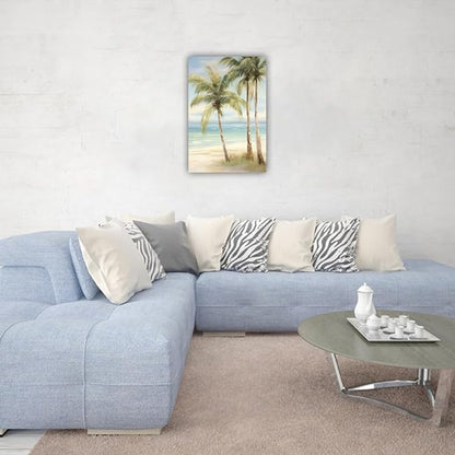 LURENCZH Tropical Beach Canvas Wall Art Seaside Palm Tree Picture Wall Decor Ocean Scenery Painting Prints for Bathroom Decor Framed(Beach-3,12.00" x 18.00")