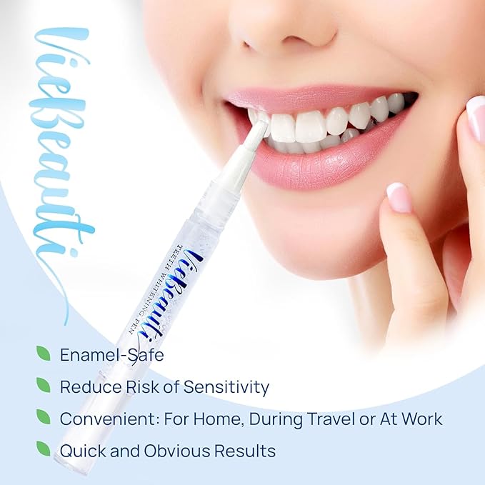 VieBeauti Teeth Whitening Pen (2 Pcs), 20+ Uses, Effective, Painless, No Sensitivity, Travel-Friendly, Easy to Use, Beautiful White Smile, Mint Flavor