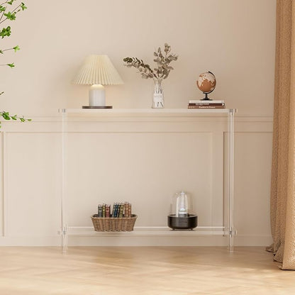Acrylic Console Table, 2 Tier Acrylic Narrow Console Tables for Entryway,CHICUN, Square Legs, Skinny Console Table for Foyer, Sofa, Living Room,Clear