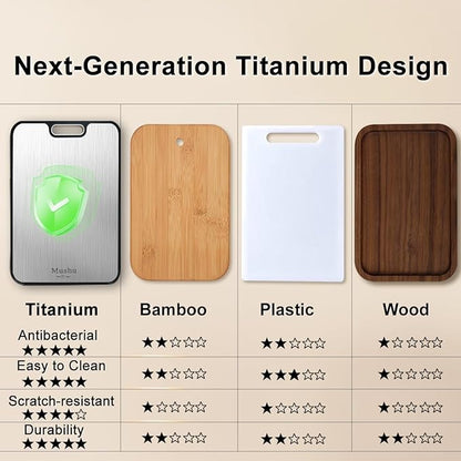 Mushu Titanium Cutting Boards for Kitchen,Upgrated Double Sided Food-Grade 100% Pure Titanium w/Wheat Straw PP Chopping Board for Meat Vegetable Fruit,Easy to Clean,Kitchen Gifts Large Size