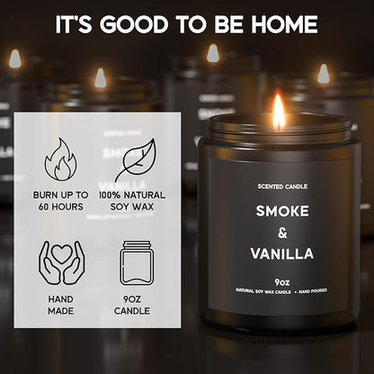 Smoke ＆ Vanilla Candle, 9oz Scented Candle for Men, Scented Candles for Home, Gifts for Men, Personalized Blessing Minimalist Men's Gifts