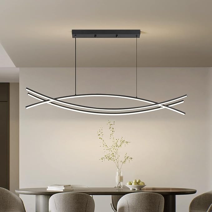 Pendant Light, Linear Pendant Light LED Dimmable Hanging Light Fixture, LED Modern Curved Chandelier, Chandeliers for Dining Room