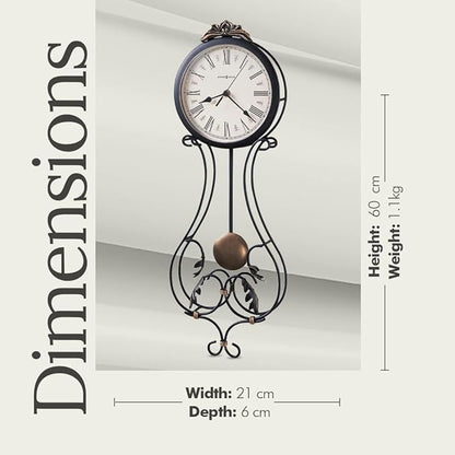 Howard Miller Paulina Wall Clock, Gray Finishes with Golden Pendulum & Quartz Movement, Classic Round White Dial with Roman Numeral Perfect for Home Decor, Living Room & Office Wall Mount