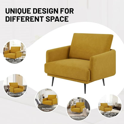 Oversized Accent Chair Set of 2 for Living Room Chairs Reading Arm Chair Comfy Modern Single Sofa Side Chairs with Metal Legs & Soft Cushion for Bedroom, Balcony,Waiting Room (Velvet, Amber Yellow)