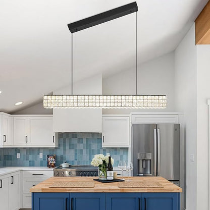Rectangle Crystal Chandelier Modern Crystal Chandelier Black Rectangular Pendant Lighting Fixture for Dining Room Kitchen Island Bedroom (L 40")