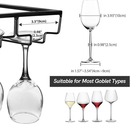 Xverycan Wine Glass Rack Under Cabinet, 8 Row Extreme Large Stemware Hanger, Metal Wine Goblet Holder, DIY Bar Glass Storage Rack for Bar Counter, Kitchen, Screws Included (Black)