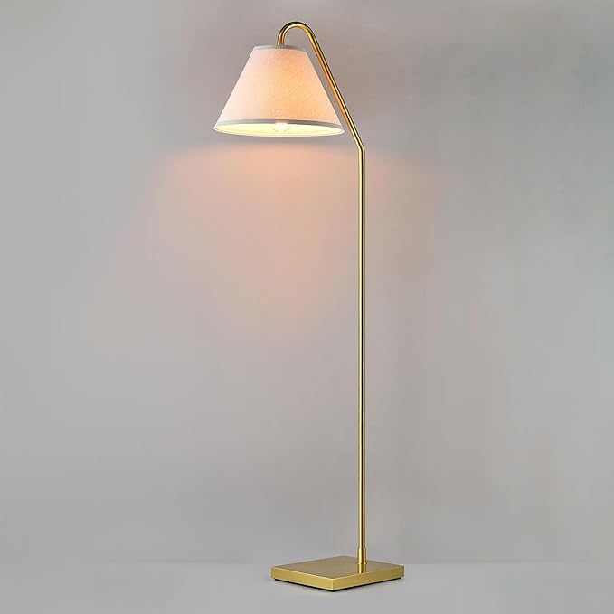 GLOBE Electric 61000147 62" Floor Lamp, Matte Brass, Beige Fabric Shade, On/Off Rotary Switch on Socket, 6-Foot Clear Cord, Reading Light, Bedroom, Living Room, Home Decor
