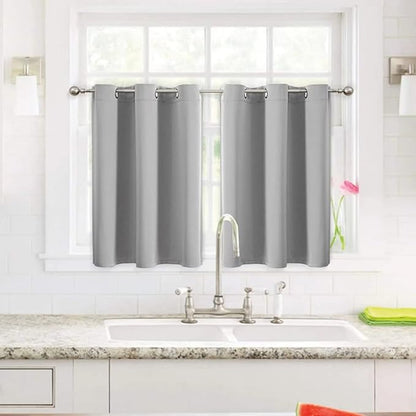 ChrisDowa Small Window Curtains for Kitchen and Bedroom - Grommet Short Thermal Insulated Room Darkening Curtains (2 Panels, Light Grey, 42 x 36 Inch)