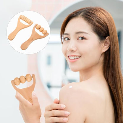 Wooden Massage Roller, Wood Therapy Massage Tools 2pcs Bead Wooden Roller Tool Muscle for Men and Women, Muscle Tension Relief Tissue Father and Mother Day Giftware
