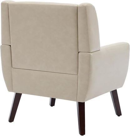 UIXE PU Leather Accent Chairs Set of 2, Modern Arm Club Chair Upholstered Armchair for Living Room, Comfy Single Sofa Seats Button Tufted Reading Seating, Cream