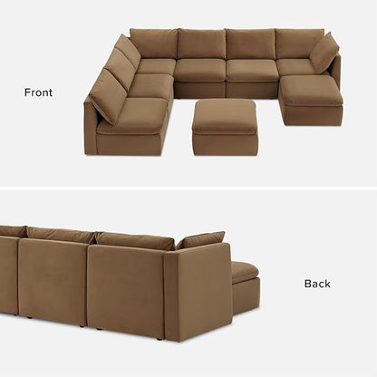 mopio Oversized Modular Sectional Sofa with Fully Removable Covers and Storage, Convertible U, L-Shaped and Sleeper Sectional, Modern Couches with Ottoman Chaise (Hazelnut Velvet, 8 Seats, U)