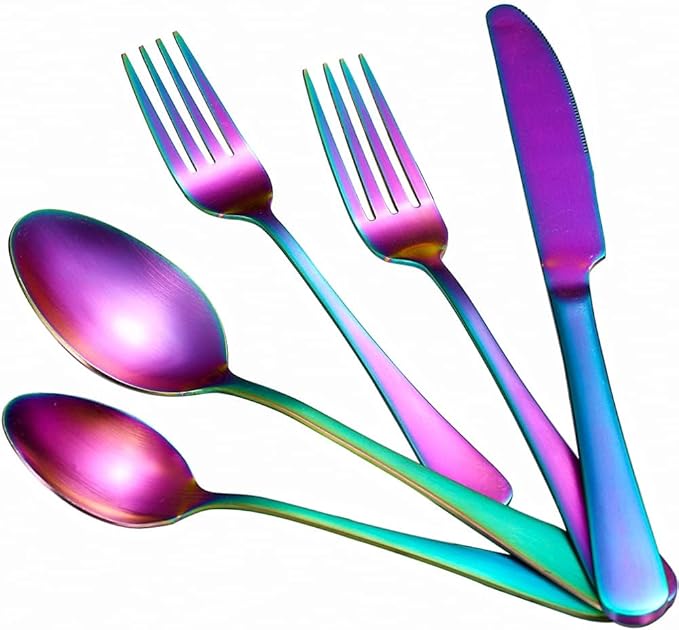 40 Pcs Rainbow Silverware Set for 8, Food Grade Stainless Steel Flatware Set, Eating Utensils Sets Include Fork/Knife/Spoon,Home Kitchen Tableware Set, Reusable Cutlery Set, Dishwasher Safe