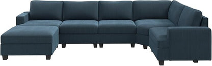 Nolany Sectional Sofa with Storage Ottoman, U Shape Sectional Couch with Chaise, Corduroy Modular Sectional Couches for Living Room, Blue