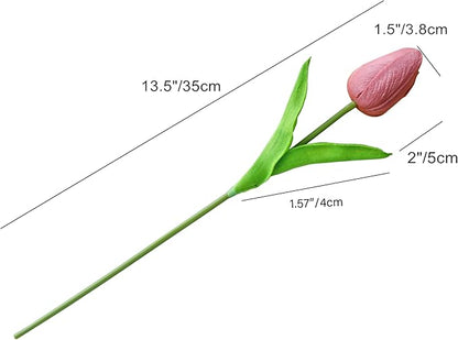 Mandy's Artificial Tulips 20 Stems Mauve PU Faux Flowers for Wedding Home Decor 13.5 Inch
