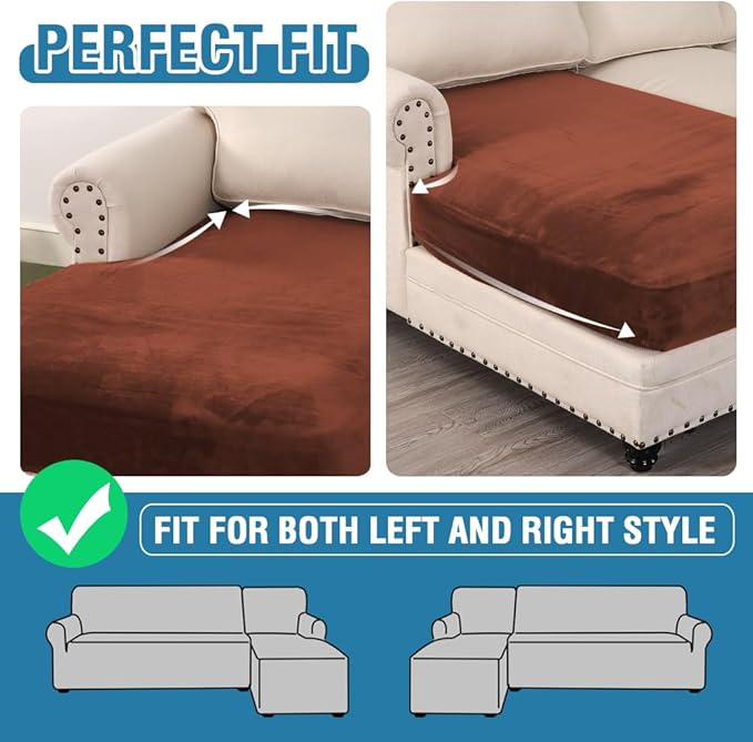 H.VERSAILTEX Velvet Stretch Individual Chaise Cover Sectional Couch Covers for L Shaped Sofa Both Left/Right Furniture Protector Seat Cushion Sofa Cover (1 Piece Chaise Cover, Rust)