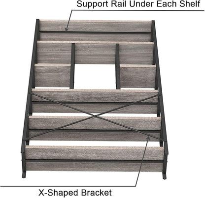 LVB Industrial 6 Tier Bookshelf, Large Tall Open Rustic Vintage Etagere Bookcase, Gray Big Wide Modern Farmhouse Wood and Metal Book Shelf for Home Bedroom Living Room Office Storage, Light Grey Oak