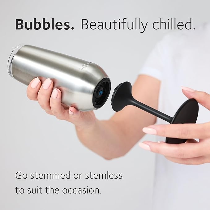Huski Champagne Flute | NEW | Award-winning Design with Detachable Stem | Premium Stainless Steel Champagne Glass with Lid | Triple Insulated Tumbler | 8oz Capacity | Great Gift (Brushed Stainless)