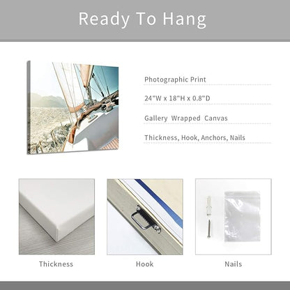 ARTISTIC PATH Sailboats Pictures Seascape Arts Paintings: Nautical & Sea Artwork Printed on Wrapped Canvas for Bathroom (24" W x 18" H, Multi-Sized)