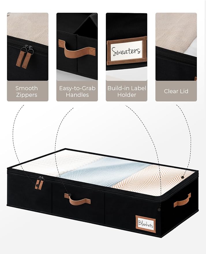 StorageWorks Large Under Bed Storage Containers with Handles and Label Holder, 2 Pack Ultra-thick Fabric Underbed Bins, Closet Organizer for Clothes, Blankets, Sweater