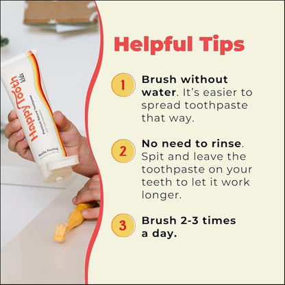 Happy Tooth Hydroxyapatite Toothpaste, Fluoride Free, Natural Whitening for Kids, Toddlers and Adults, SLS Free, Enamel Safe, Dentist Formulated with Clean Ingredients, Fresh Mint Flavor, 3.4oz