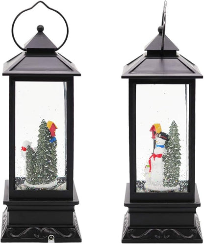 Eldnacele Christmas Snow Globe Lantern with Music, Battery Operated Lighted Swirling Glitter Water Lantern with Timer for Christmas Home Decoration, Snowman